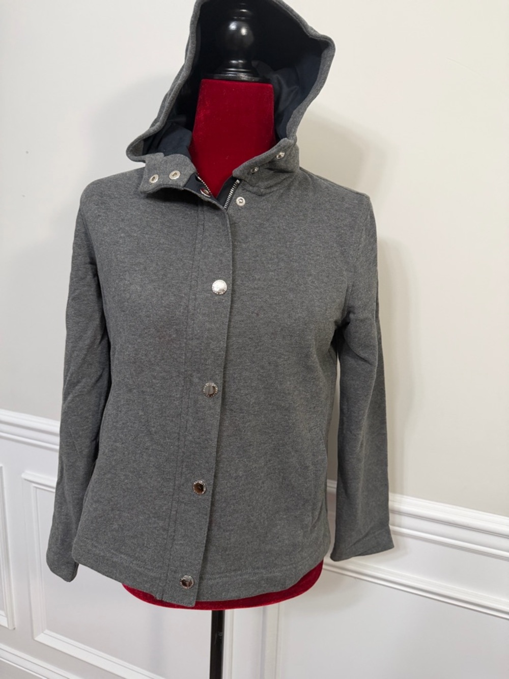 Ralph Lauren Gray Hooded Snap-Front Utility Women’s Jacket 90% cotton